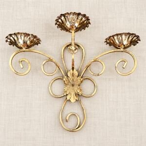 Vintage Gold Tone 3 Candle Wall Sconce Scrollwork Floral Metal Candle Holder